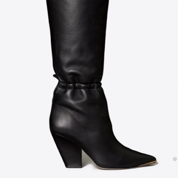 TORY BURCH LILA OVER THE KNEE BLACK NAPPA LEATHER BOOTS SIZE 8 - Picture 4 of 9